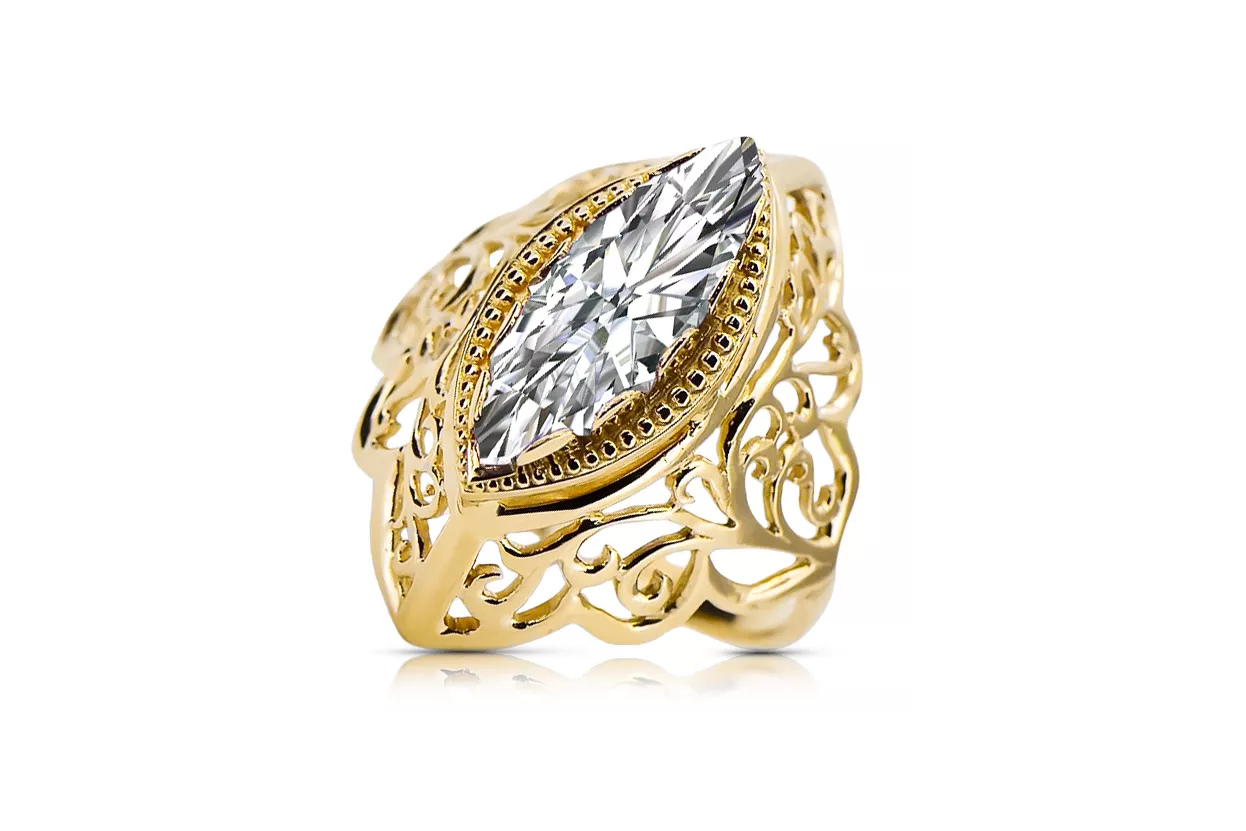 Кольцо Винтаж украшения Циркон 14-кв Желтое золото vrc017y